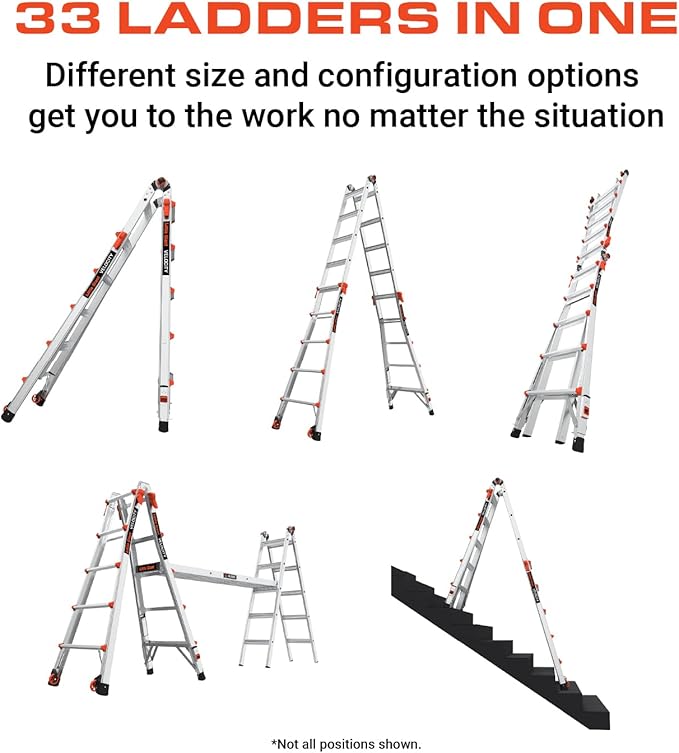 Little Giant Ladders Velocity 17-Ft Folding Multi-Position Ladder, Aluminum, 300 lb Load Capacity, Type 1A Extra Heavy Duty, 18-Ft Reach, with Ratchet Levelers and Wheels (15417-801)