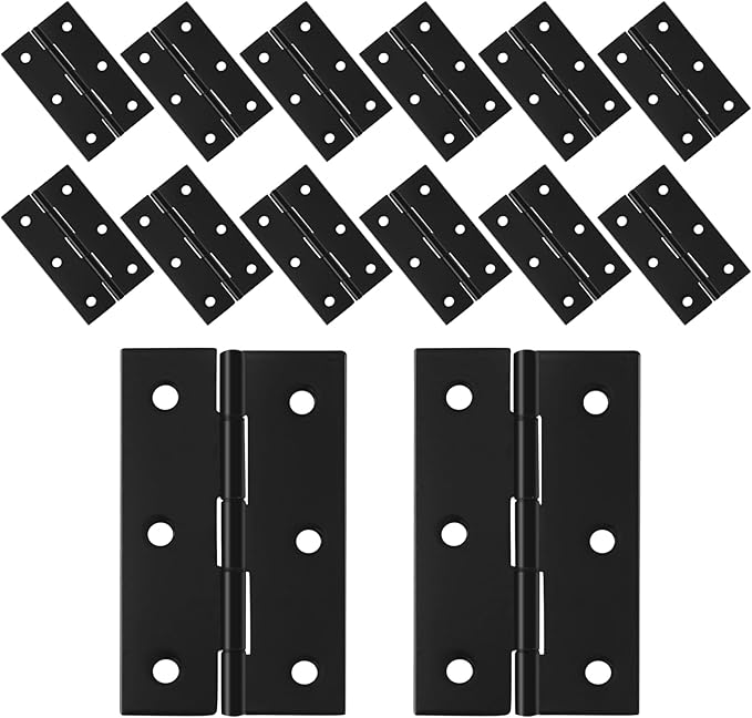 12pcs Butt Hinges Black Door Hinges, 2.87" x 1.73" Cabinet Door Hinge, Flat Folding Box Hinges for Jewelry, Wooden Box, Small Cupboard Furniture Hinges