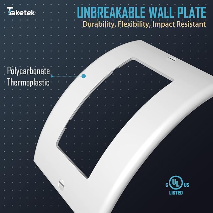 TAKETEK Decorator Wall Plates, Paddle Light Switch Covers, Wall Plates for Rocker Light Switches or Receptacle Outlets, Electrical Decora Faceplate Cover, Single Gang Wallplate, White, 20 Pack