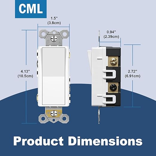 CML 4 Way Decorator Light Switch, 10 Pack Rocker Paddle Wall Switch, 15A 120/277V, Self-Grounding, On/Off Interrupter, ETL Listed, White