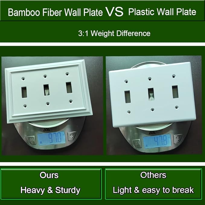 Wall Plates, Duplex Outlet Covers, Toggle Light Switch Plates, Decorator Light Switch Cover, Bamboo Fiber Material Wall Plate, Standard Size Wall Plates of various styles, White (3 Gang Toggle 1 Pack)