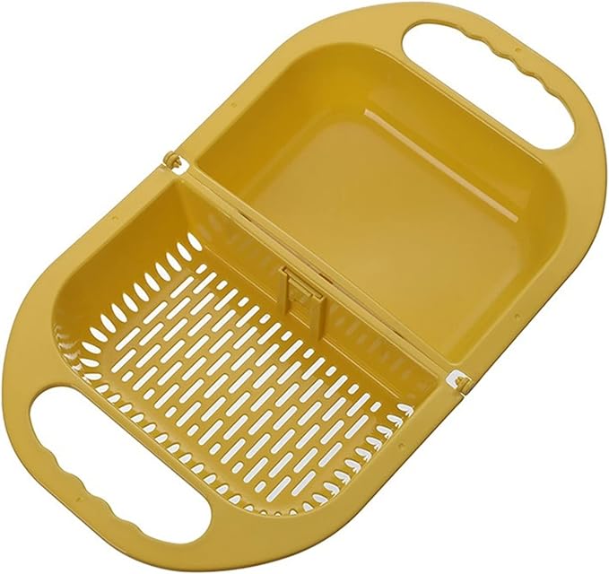 Kitchen Strainers Folding Drain Basket Leaking Fruit Box Vegetable Container Rack Sink With Handle Storage Baskets Tools Kitchen Accessories(Yellow)