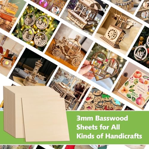 42PCS Basswood Sheets 12" x 12" x 1/8" (3mm) – Flat & Clean Thin Basswood Sheets for Laser Cutting & Engraving, Consistent Quality Wood Sheets for Wood Burning, Painting, Staining, DIY Ornaments Model