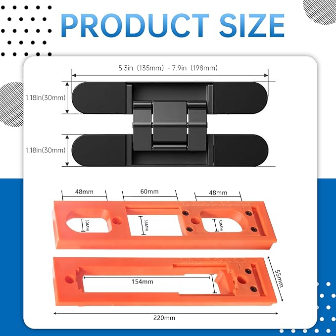 Concealed Door Hinge Installation Kit | with Guide Template Jig | with Dedicated Concealed Hinge Slotting Template | Lightweight & Reusable Design | for 5.3-7.8 inch Door Hinges (1.18 inch Width)