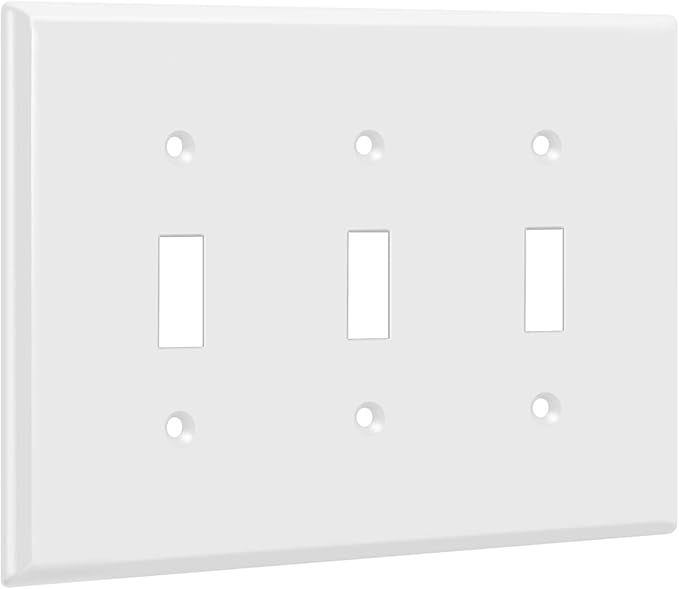 ENERLITES Toggle Light Switch Wall Plate, Gloss Finish, 3-Gang 4.88" x 6.77", Mid-Size, Unbreakable Polycarbonate Thermoplastic, UL Listed, 8813M-W, White