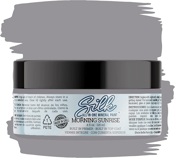 Dixie Belle Silk All-in-One Mineral Paint - Morning Sunrise (4oz) - Soft Lilac Water Based Built-In Primer + Topcoat for Wood + Metal - Durable Furniture Paint - Low Reflective Finish