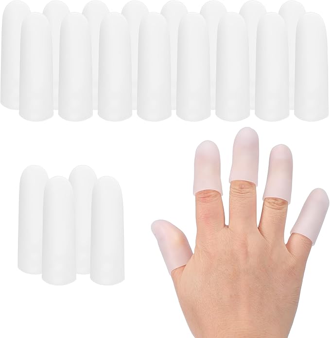 PATIKIL Finger Sleeve Protectors, 20pcs Silicone Finger Cots Cover Cap Thumb Guard Gel Finger Protection for Repair, Sports, 2"x0.6" White