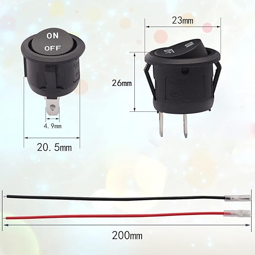 TWTADE 5PCS 12V Rocker Switch ON/Off Latching Round Toggle Switch SPST 2Pin with Wires 6A/250V 10A/125V AC for Automotive Boat etc