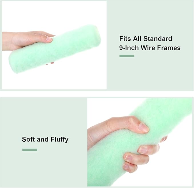 Gisafai 24 Pcs Paint Roller Covers Paint Rollers for Painting Walls Roller Paint Brush 3/8 Inch Nap Microfiber Roller Naps House Painting Supplies Paint Roller Kit for Walls Ceilings (Green,9 Inch)
