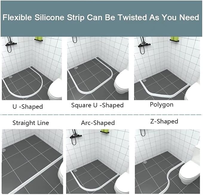Silicone Water Retaining Strip Bathroom Foldable Block Water Stopper Sealing Strip, Self-Adhesive Silicone Shower Barrier, Flood Shower Water Barrier for Retention System ( Color : Grey , Size : 300cm
