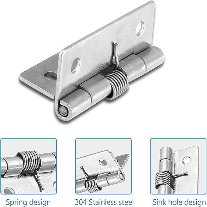 Luomorgo 4 Pcs Spring Loaded Hinges for Cabinets, 2 Inch Length Stainless Steel Spring Hinges Self Closing