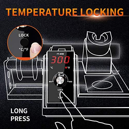 TOAUTO Soldering Station,80W Digital Solder Iron Station Kit with 176°F-896°F Temperature, C/F Func, Auto Standby & Sleep, Temperature Lock,5 Extra Solder Tips, Solder Bracket, Solder Sucker (Orange)