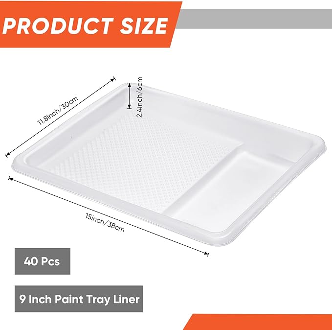 Geelin 40 Pcs 9 Inch Disposable Paint Tray Liner Heavy Duty Plastic Household Paint Pan Trays