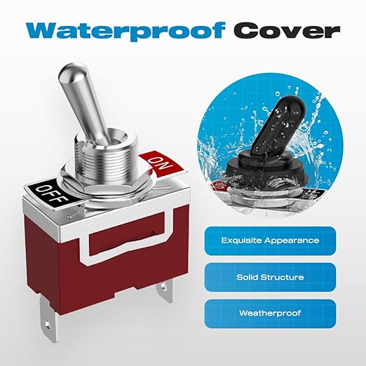 Waterproof Toggle Switch, Malictele SPST 2Pin ON/Off Marine 12V DC 30A/125VAC 20A Heavy Duty Toggle Switch with Waterproof Cap Terminals for Vehicles and Boats-2 Pack