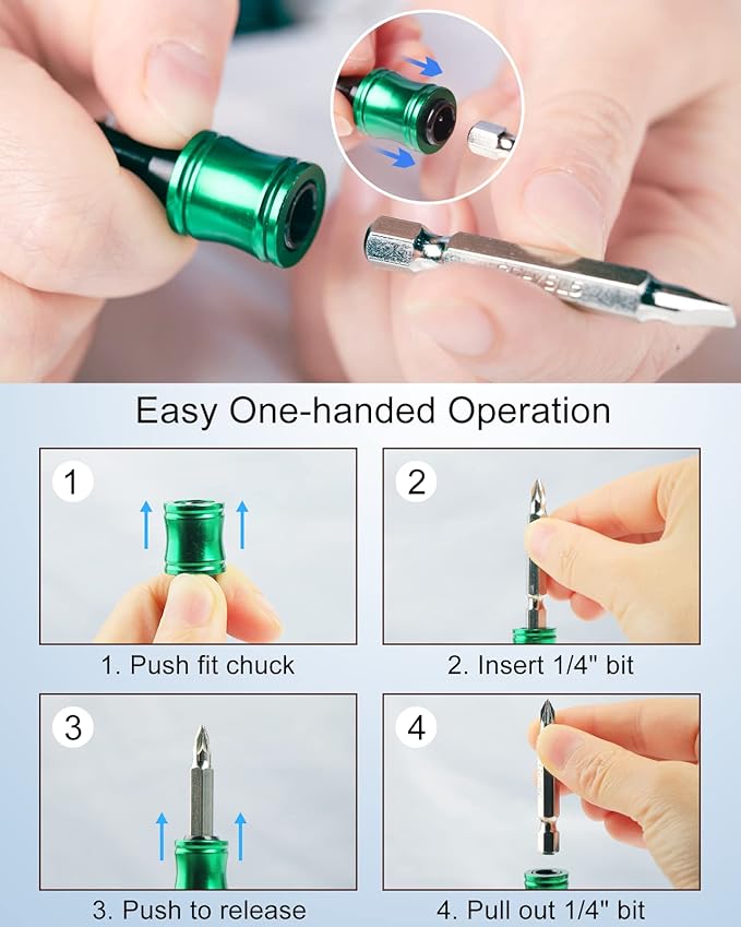 katerk 6pcs 1/4 inch Hex Shank Aluminum Alloy Screwdriver Bits Holder 8 Sets, Light-weight Quick-change Extension Bar Keychain Drill Screw Adapter Change Portable（6 Colors With Black Carabiner)