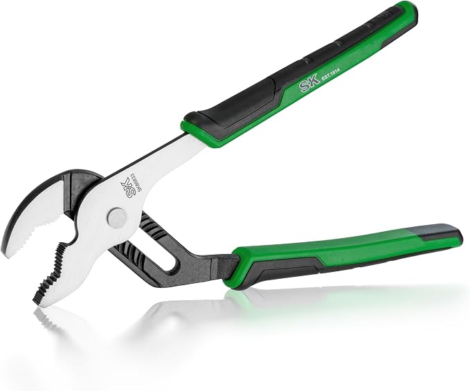 SK 10'' Water Pump Pliers, V-Jaw Groove Joint Pliers, Premium CR-V Steel | 2-1/8" Jaw Capacity, 7 Positions, Heat Treated, with Comfortable Grips