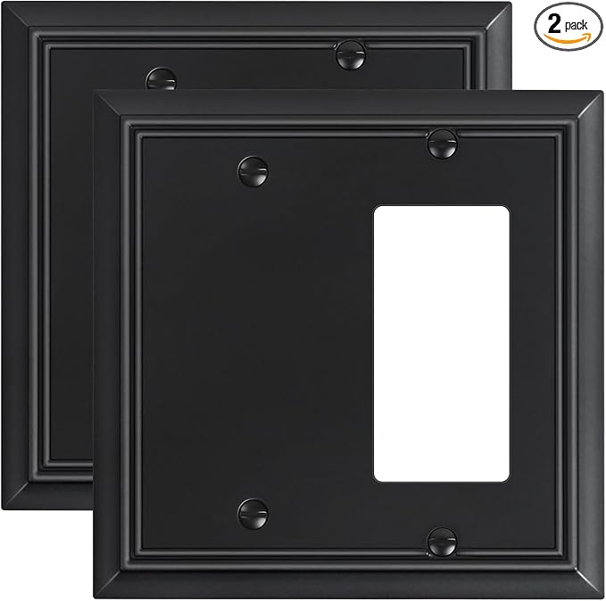 2-Pack Combo Blank/Decorator Wall Plates, Black Decorative Switch Plates and Outlet Covers, Durable Natural Bamboo Fiber Wall Plates for Electrical Outlets, Receptacle, GFCI Outlet, Dimmer Switch