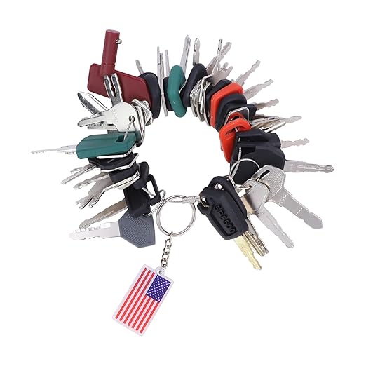 42 Pcs Equipment Keys Master Set, Compatible with CAT Caterpillar Bobcat JCB John Deere Case Kubota Volvo Komatsu Hyster Jlg Yanmar, Construction Heavy Equipment Ignition Keys with US Flag Keychain