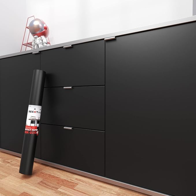 24x200 Inch Solid Color Waterproof Contact Paper Kitchen Cabinet Contact Paper Peel and Stick Black ContactPaper for Cabinets Black Peel and Stick Wallpaper for Bedroom Wall Vinyl Wrap
