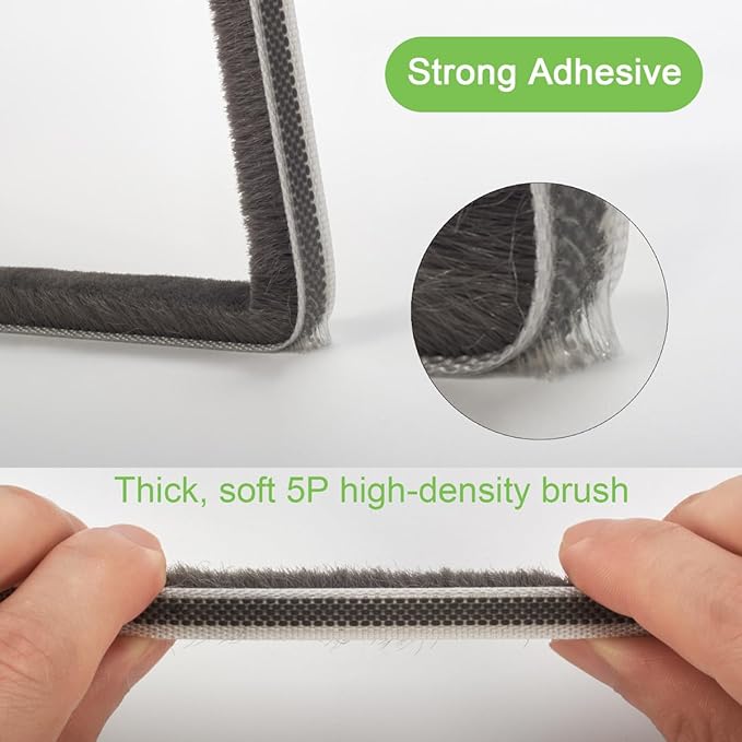 Self-Adhesive Weather Stripping Seal for Doors & Windows – Soundproof Insulation Gap Filler for Sliding, Exterior, Front, and Jamb Frames – 0.35" x 0.35" x 16.5 ft, Gray