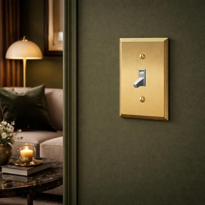Rio Salto BRASS Deco Collection Gold 1-Gang Toggle Light Switch Plate 5 Pack Standard Size 4.5" x 2.75" Flip Switch, Brushed Brass Gold Decorative Wall Plate, Luxury Premium Metal Cover