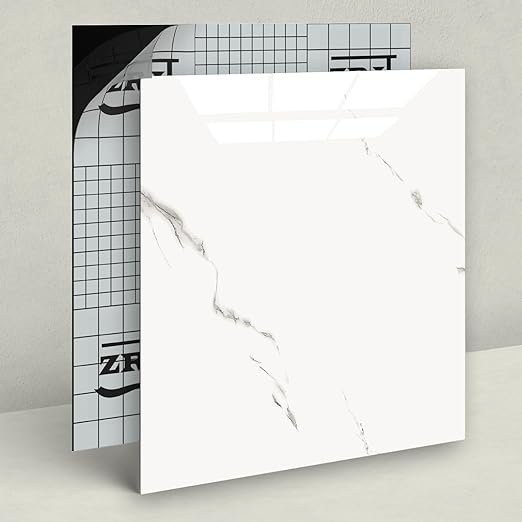 20-Pack Peel and Stick Floor Tiles Vinyl Floor 12 x 12 inch Self Adhesive Waterproof Glossy Flooring Planks DIY for Bathroom, Kitchen, Living Room, RV, Cover 20 Sq. Ft, Polish White Marble
