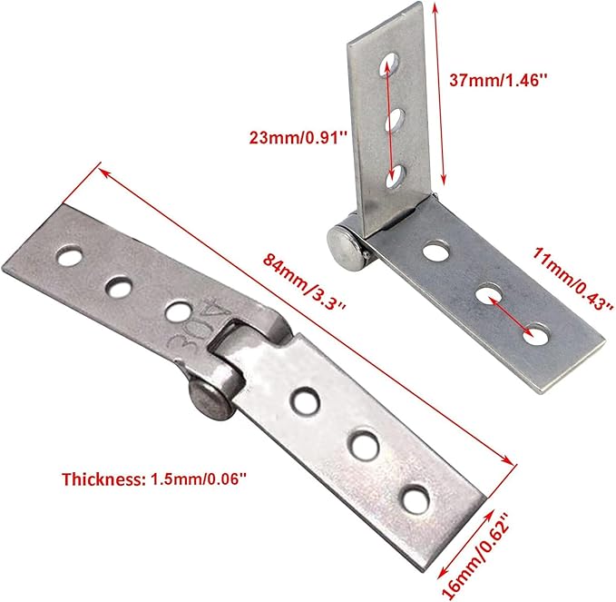4Pcs 3 inch Silver Folding Butt Hinge Stainless Steel Furniture Door Window Hinges, 6 Hole Small Hinges for Crafts, Frameless Glass Window Hinge