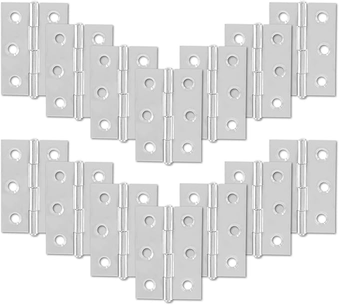 20pcs 3 Inch Butt Hinges, Stainless Steel Cabinet Hinges, Small Door Hinges Window Hinge, Folding Box Hinges for Jewelry, Wooden, Chest Box (Chrome)