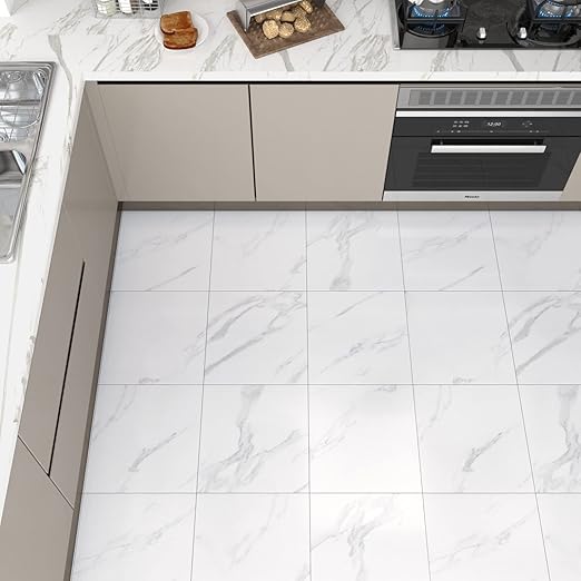 WESTICK White Marble Peel and Stick Floor Tile Bathroom Waterproof Marble Flooring Tiles Self Adhesive Sticky Tiles for Floor Bedroom Kitchen Camper Laundry Peel and Stick Tile Flooring 20 PCS 12"x12"