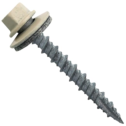 10 x 1-1/2" Ivory Metal Roofing Screws - Hex Washer Head- Self-Starting/Tapping - EPDM Washer. 1 x 250 Count Bag - 250 Screws