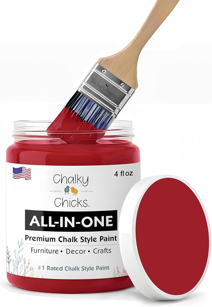 Chalky Chicks 4 Fl Oz Matte Firecracker (Red) Chalk Paint for Furniture Without Sanding - No Prep Furniture Paint No Sanding All in One for Crafts, Wood, Walls, Cabinet, Metal, Dresser, Farmhouse