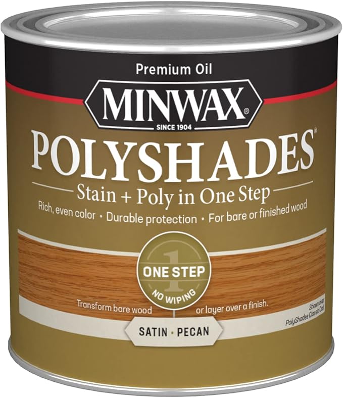 Minwax PolyShades Wood Stain + Polyurethane Finish – ½ Pint, Pecan, Satin