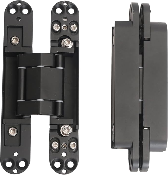 2-Pack 6 inch Hidden Door Hinges Heavy Duty Black, Invisible Concealed Hinges Zinc Alloy 6''x 2.5''x1Inch,180 Degree Swing Hinge, 3 Way Adjustable Hinge with Pins and Screws (2, Black)