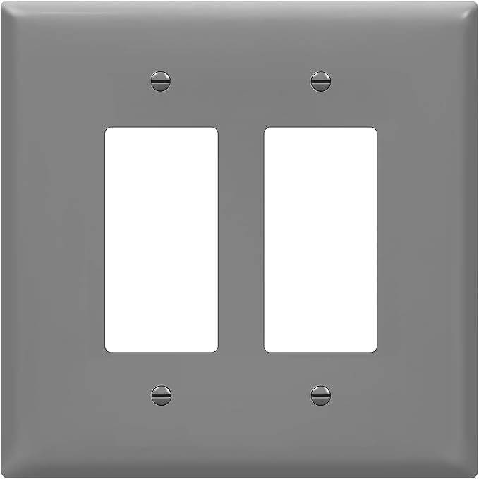 ENERLITES Double Decorator Switch Cover, Two Gang Outlet Wall Plate, Gloss Finish, Oversized 2-Gang 5.50" x 5.50", Unbreakable Polycarbonate Thermoplastic, UL Listed, 8832O-GY, Gray