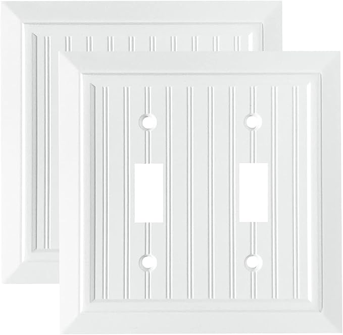 Pure White Classic Beadboard Wall Plates,Light Switch Covers,Electrical Outlet Covers, Switch Plates of Various Combination, Nature Bamboo Fiber Wall plate (2 Gang Toggle 2 Pack)