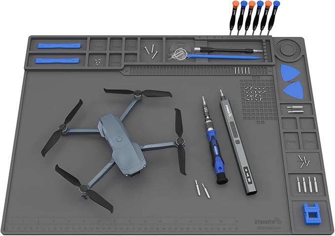 STREBITO Soldering Mat Large, Solder Mat Heat Resistant 932°F, Magnetic Mat for Screws and Tools, Solder Pad for Soldering Iron, Electronics, PC Building, Laptop, RC, Phone, Size 21.7 "x 15.8" (Grey)