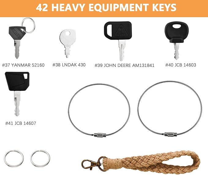 42 Heavy Equipment Keys Master Set, Construction Ignition Key for Cat Caterpillar Case JD John Deere Hyster Komatsu Kubota Yanmar Daewoo Takeuchi Ford New Holland Volvo JCB & etc
