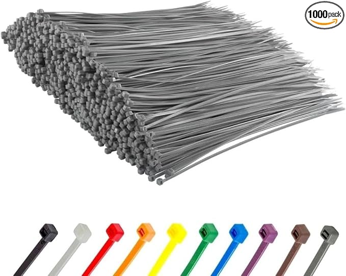 GTSE 14 Inch Silver/Gray Zip Ties, 1,000 Bulk Pack, 50lb Strength, UV Resistant Long Nylon Grey Cable Ties, Self-Locking 14" Tie Wraps
