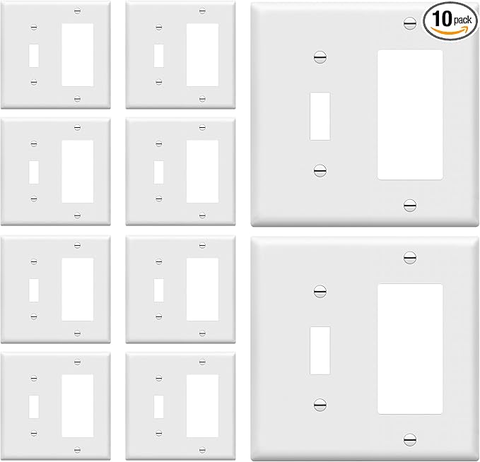 ENERLITES Combination Toggle Light Switch/Decorator Switch Wall Plate, Size 2-Gang 4.50" x 4.57", Polycarbonate Thermoplastic, 881131-W-10PCS, White, 10 Pack
