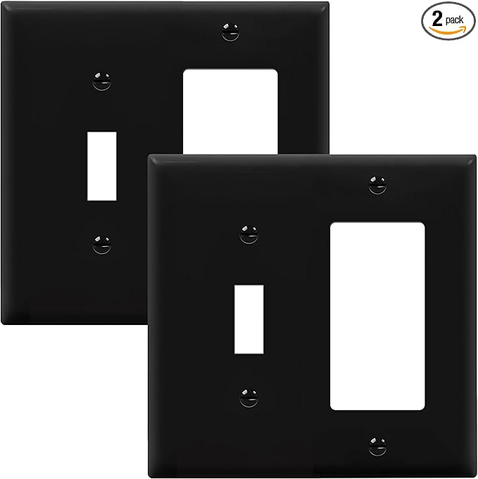 ENERLITES Combination Toggle Light Switch/Decorator Light Switch Plate, Double Switch Wall Plate, Standard Size 2-Gang 4.50" x 4.57", Polycarbonate Thermoplastic, 881131-BK, Black, 2 Pack