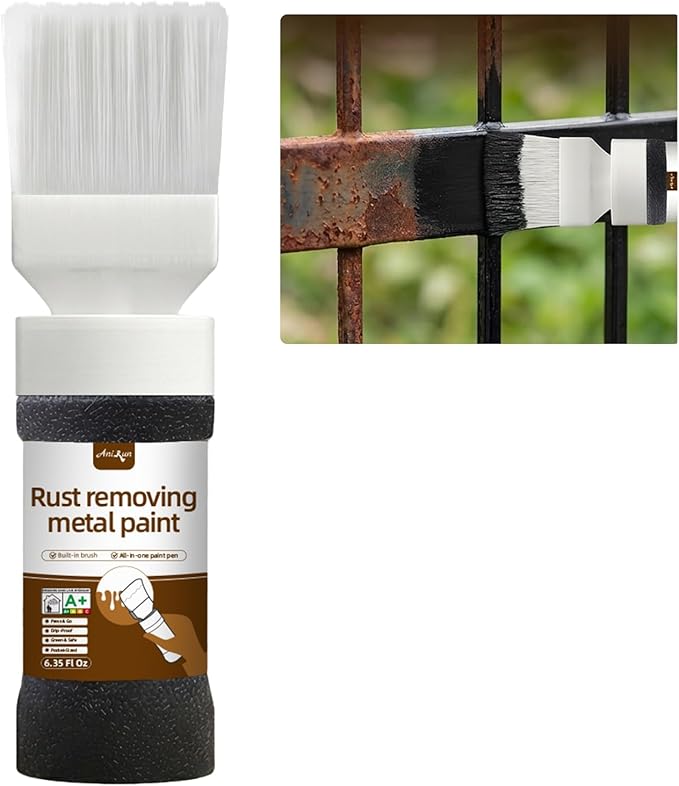 Black 2-in-1 Rust Converter & Touch Up Paint, 6.35 Fl oz, Rust Inhibitor & Anti-Rust Coating for Metal, Automotive, Chassis, UV Resistant