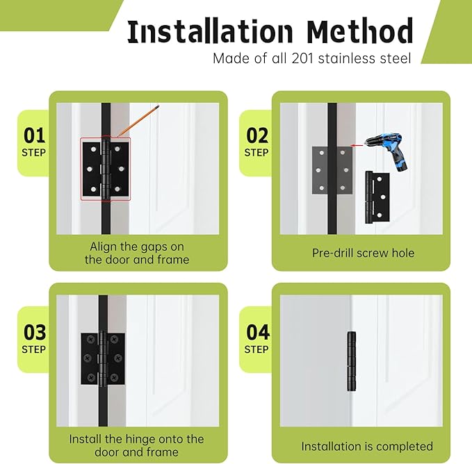 3in Ball Bearing Door Hinges 3 Pack, Small Black Heavy Duty Stainless Steel Hinges for Interior Exterior Doors, with Stainless Steel Screws, Max Loading 100LBs/Set, Black Matte
