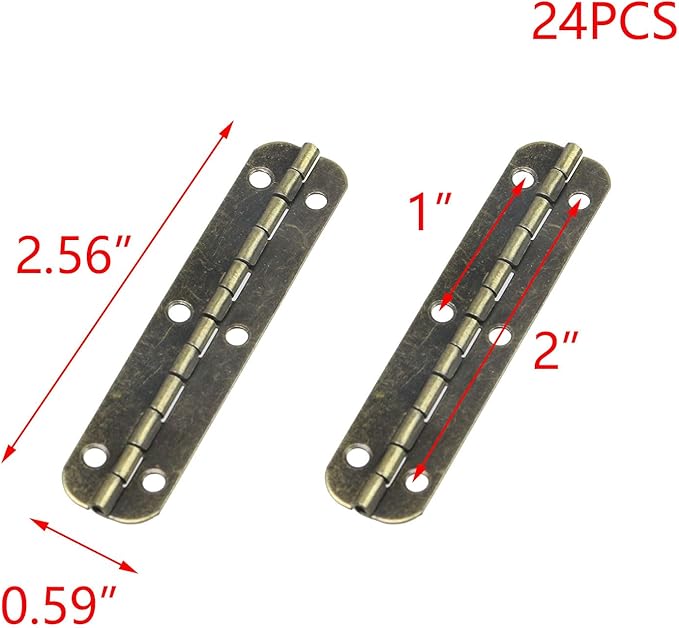 T Tulead Retro Bronze Door Hinges Iron Folding Butt Hinge Piano Hinges Jewelry Box Hinges 2.56"x0.59" Cabinet Gate Closet Hinge Pack of 24 with Mounting Screws