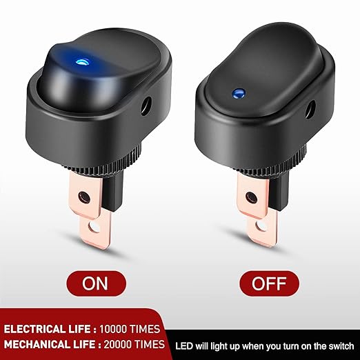 Nilight 5PCS LED Lighted Rocker Switch 12V Blue LED Illuminated ON Off Toggle 30A 3Pin SPST Oval Shaped 12mm Hole for Automotive Car Truck RV Motorcycles Marine Boats