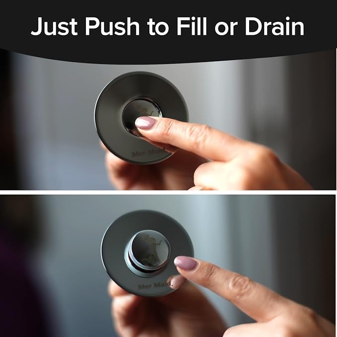 Mer-Maid Drain Magic Universal Sink Stopper, AS-SEEN-ON-TV, Replace Broken or Missing Stoppers, Push to Fill & Drain, Catches Hair & Prevents Clogs,Silicone Seal, Instant Install, No Tools, 2 Pack