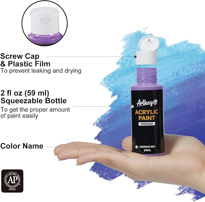 Artkey Acrylic Paint Set - 52 Colors 2 oz/59 ml Acrylic Paints Professional Artists Painting Kit for Canvases Fabric Rock Leather Easter Egg Wood Ceramic Glass Art Craft Painting