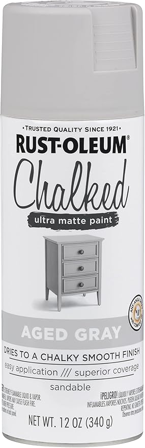 Rust-Oleum Aged Gray Chalked All-in-One Ultra Matte Spray Paint | One Coat Coverage | No Primer, Sanding, Or Topcoat Needed | Easy Spray Application | Made in USA | 12 OZ