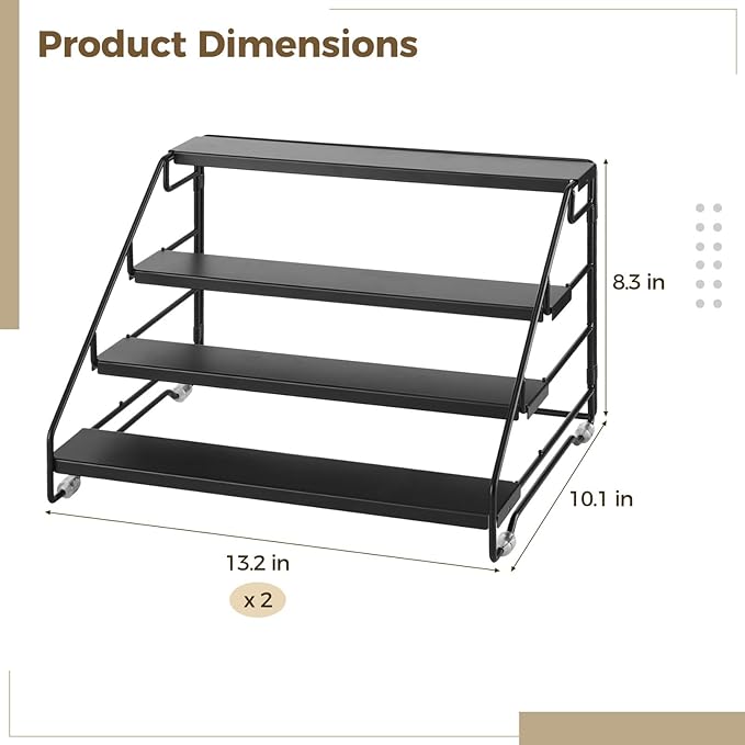 2 Pcs Foldable 4-Tier Metal Spice Rack Organizer, Sturdy and Space-Saving Shelf, 13.2 x 10.1 x 8.3 in, Simple to Assemble, Rust-inhibiting Finish for Countertop & Pantry Storage