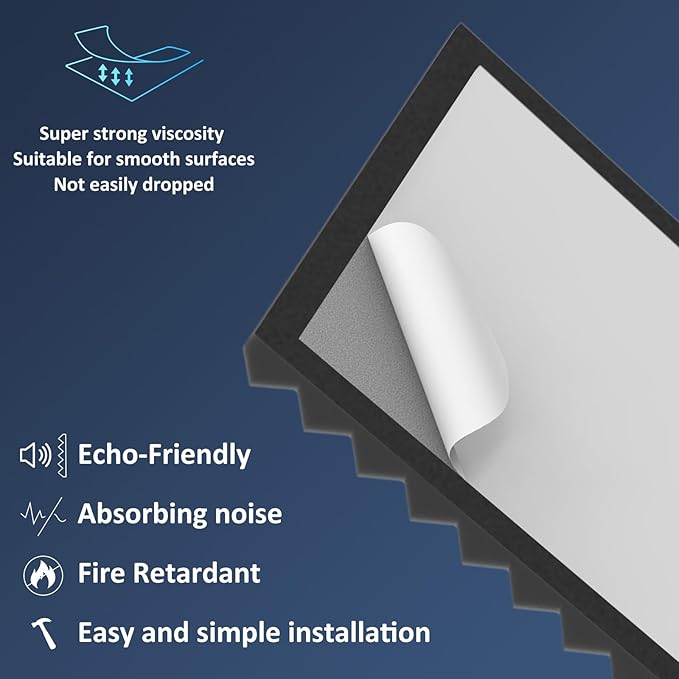 JBER 24Pack Pyramid Sound Proof Foam Panels, 2" X 12" X 12" Self-Adhesive Acoustic Wall Paddings for Home Office Studios (Black)