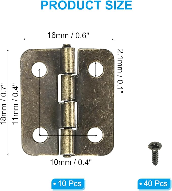 PATIKIL Small Butt Hinges 3/4 Inch, 10 Pack Mini Jewelry Box Hinge with Screw for Jewelry Wooden Boxes Cabinet Drawer Doors Gate, Brown